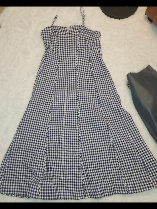 Anthropologie Dresses & Skirts - Blue Gingham Spaghetti Strap Mid Length Dress